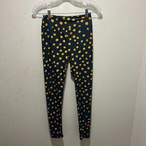 OS LuLaRoe One Size Leggings Cute Yellow Polka Dots Dark Navy Blue
